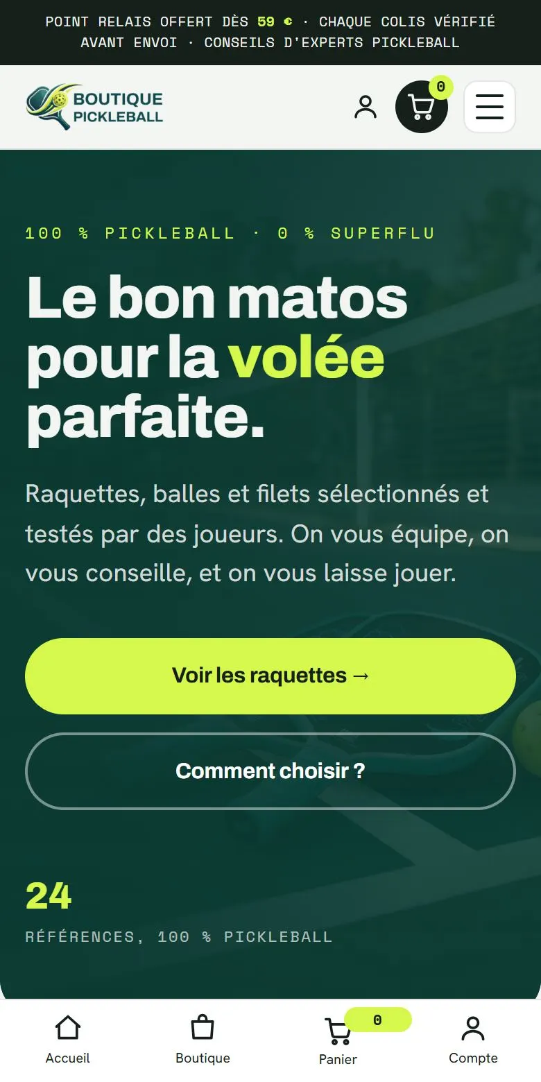 Version mobile de boutique-pickleball.fr