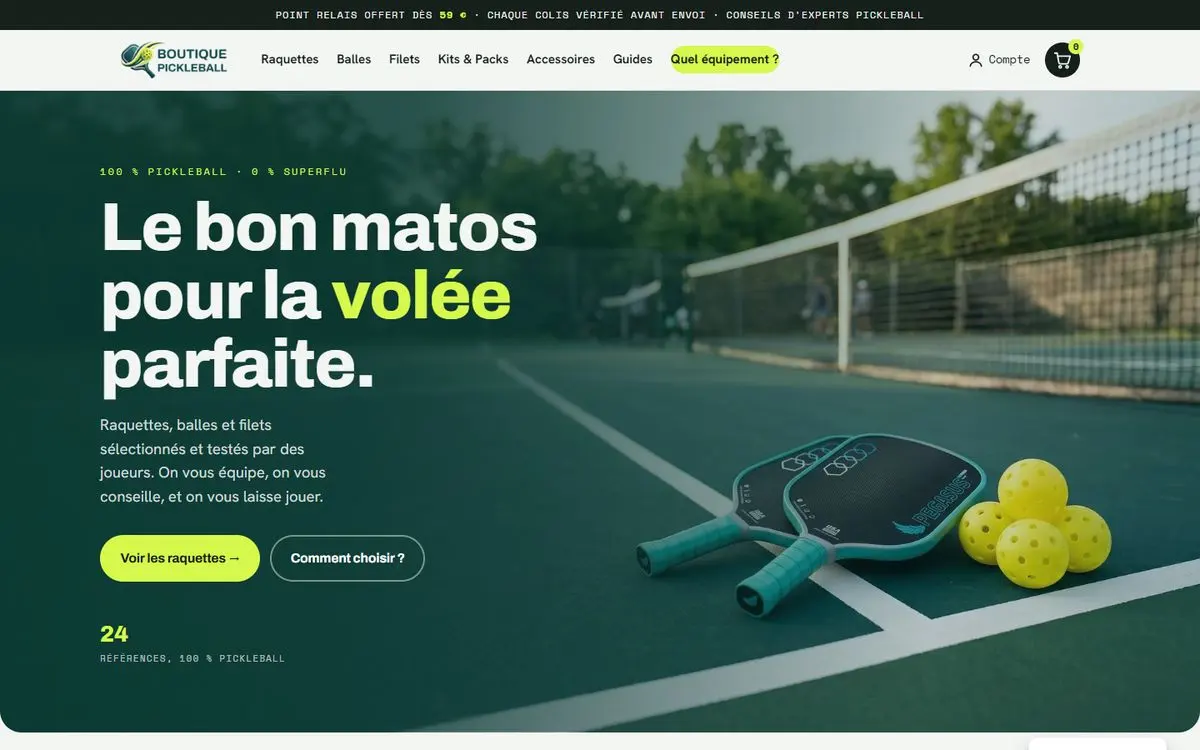 Capture d'écran du site Boutique Pickleball