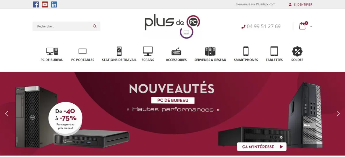 Capture d'écran du site Plus de PC
