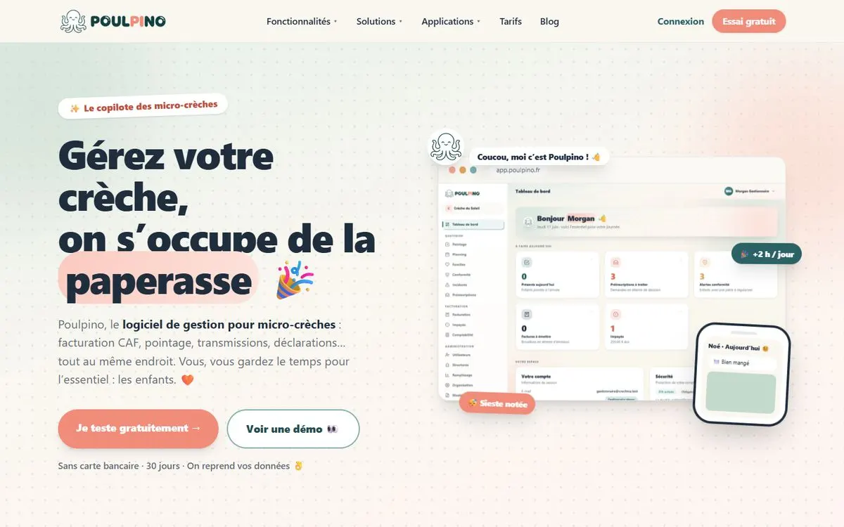 Logiciel SaaS Poulpino pour micro-crèches, réalisé par Code Lines